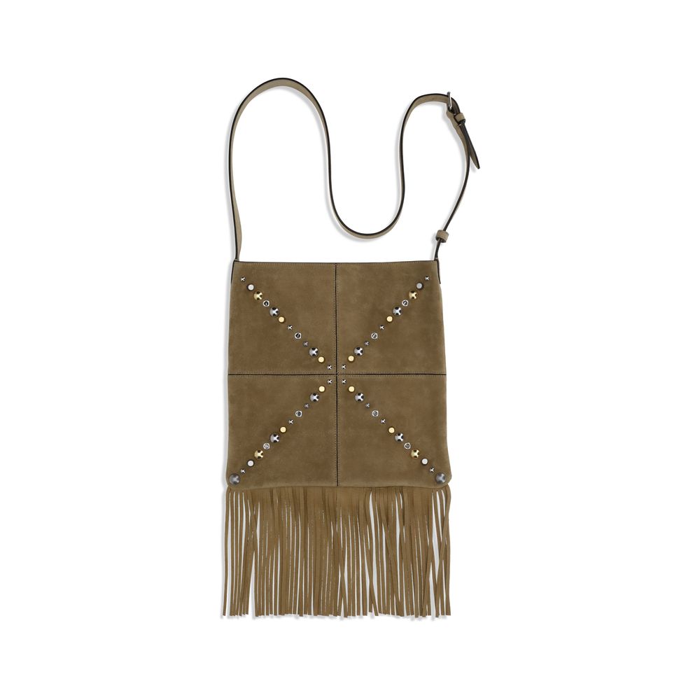 Valentino Garavani Nellcôte Shoulder Bag - Light Brown Suede Leather with Fringes