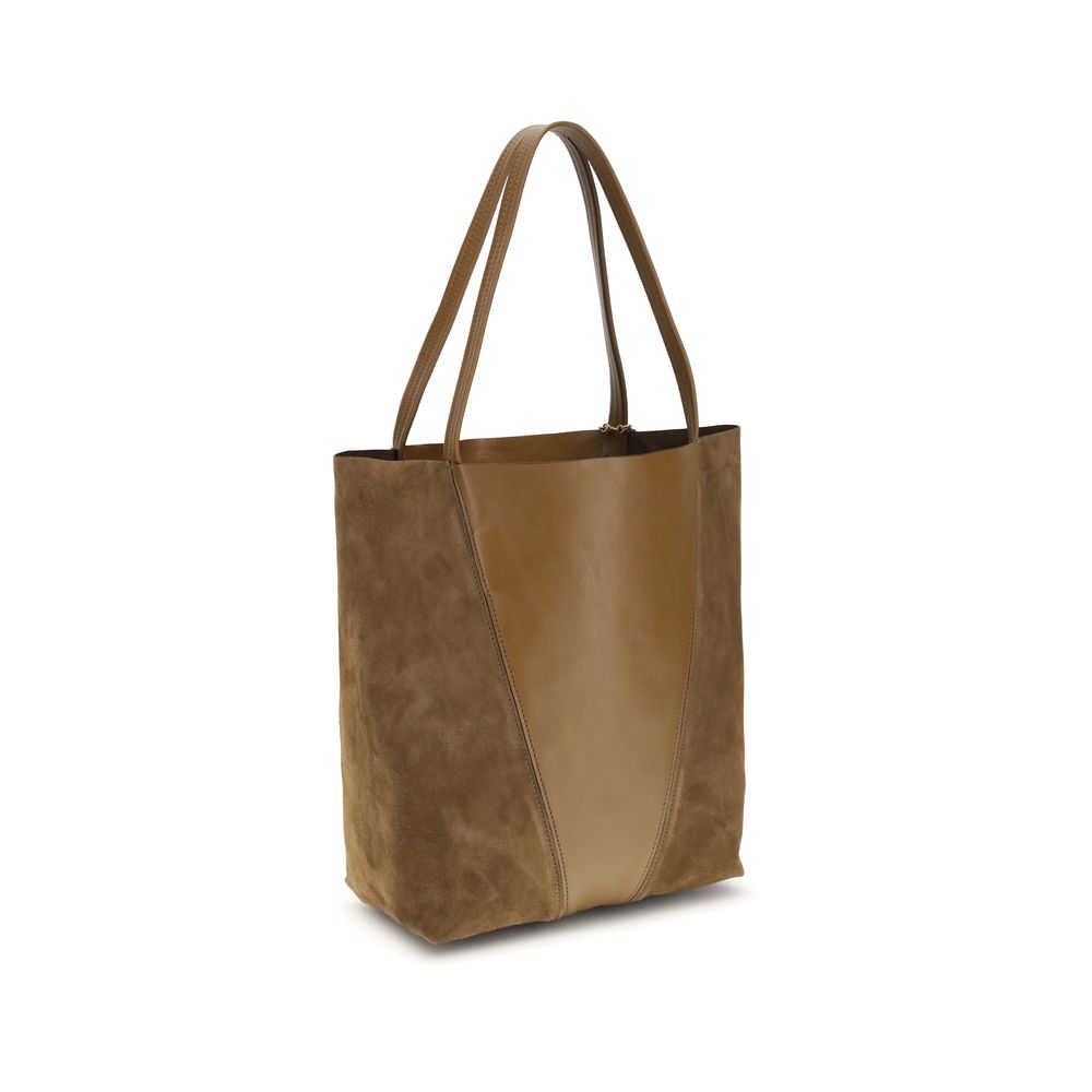 Chloé Spin Tote Bag in Brown Grained Buffalo Leather & Suede