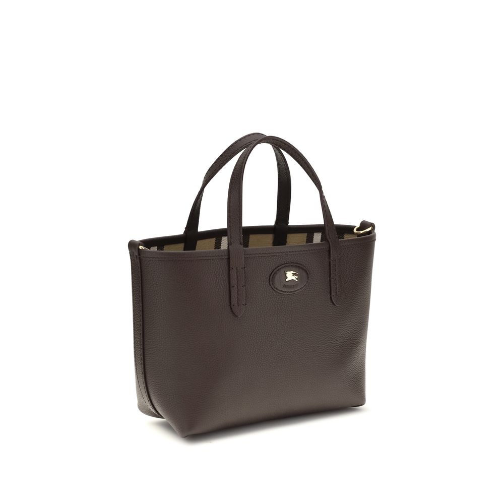 Burberry Mini Reversible Bloomsbury Tote in Grainy Leather - Peat Brown/Sand Beige