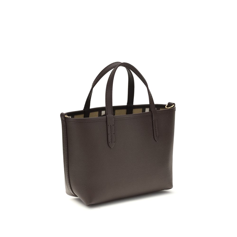 Burberry Mini Reversible Bloomsbury Tote in Grainy Leather - Peat Brown/Sand Beige