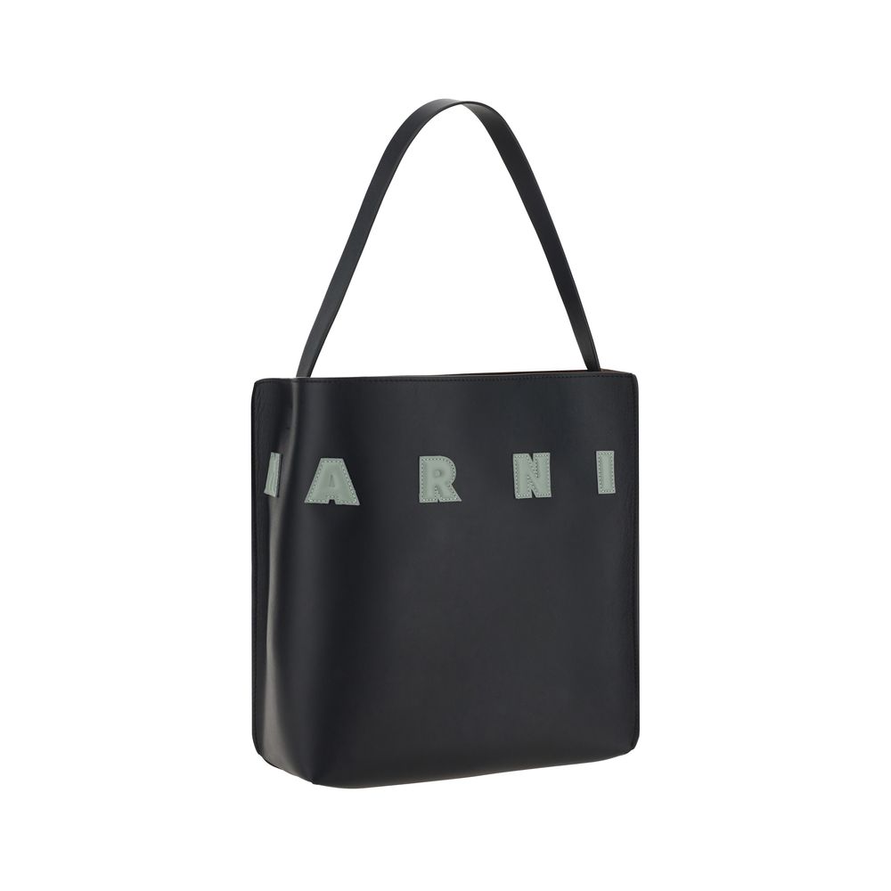 Marni Museo Small Hobo Bag with Patches – Black Calfskin Leather