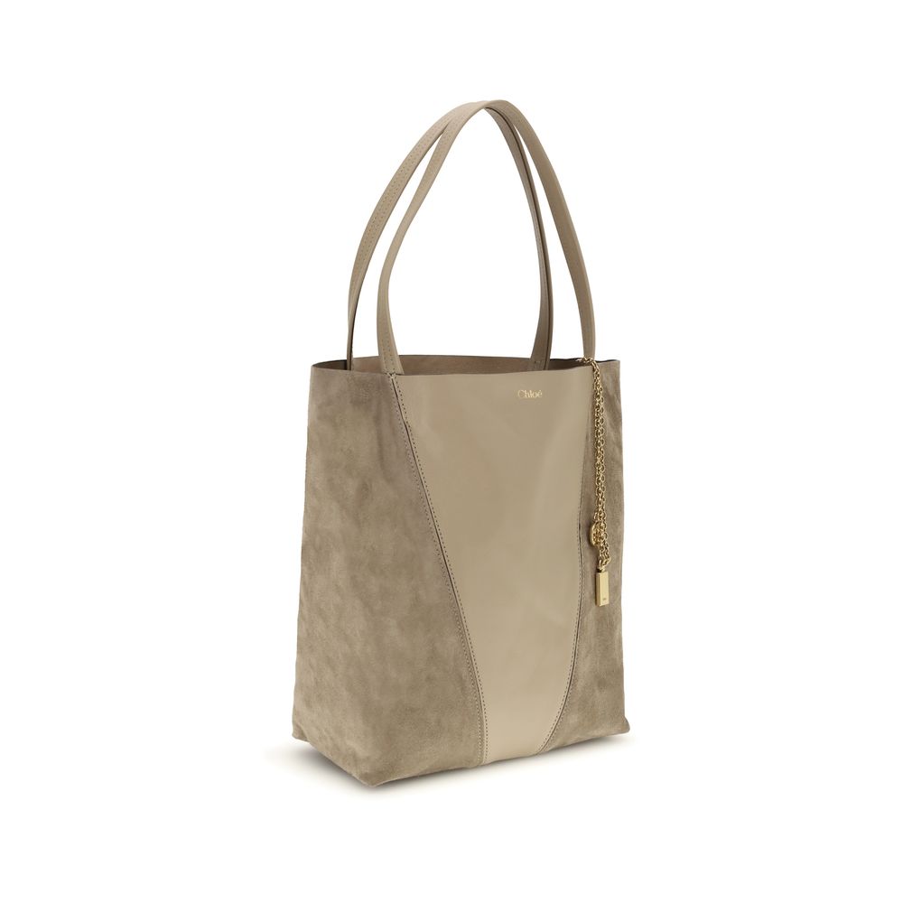 Chloé Spin Tote Bag in Grained Leather & Suede - Boyish Brown