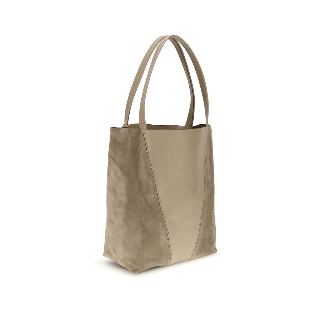 Chloé Spin Tote Bag in Grained Leather & Suede - Boyish Brown