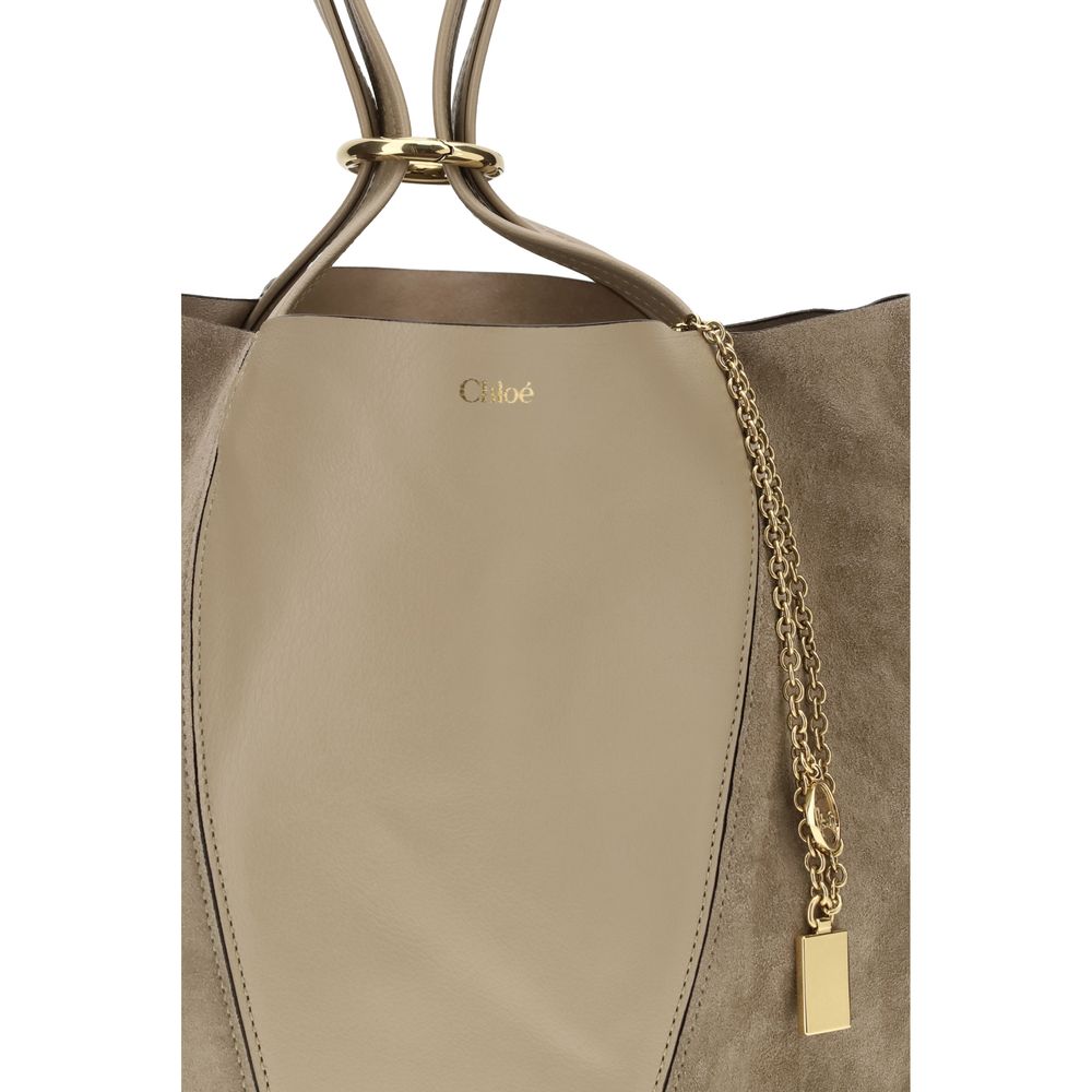 Chloé Spin Tote Bag in Grained Leather & Suede - Boyish Brown