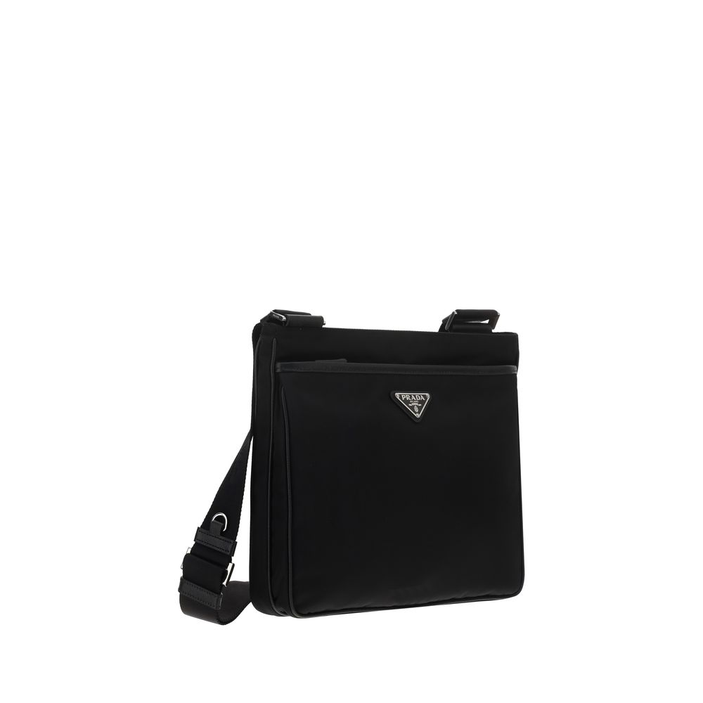 Prada Re-Nylon and Saffiano Leather Square Shoulder Bag - Black