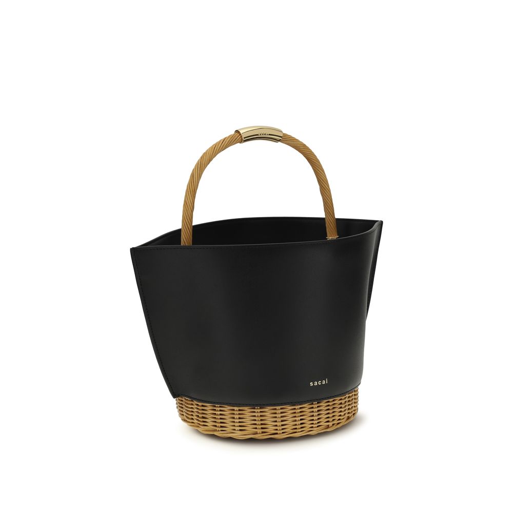 Sacai Leather & Rattan Basket Medium - Black