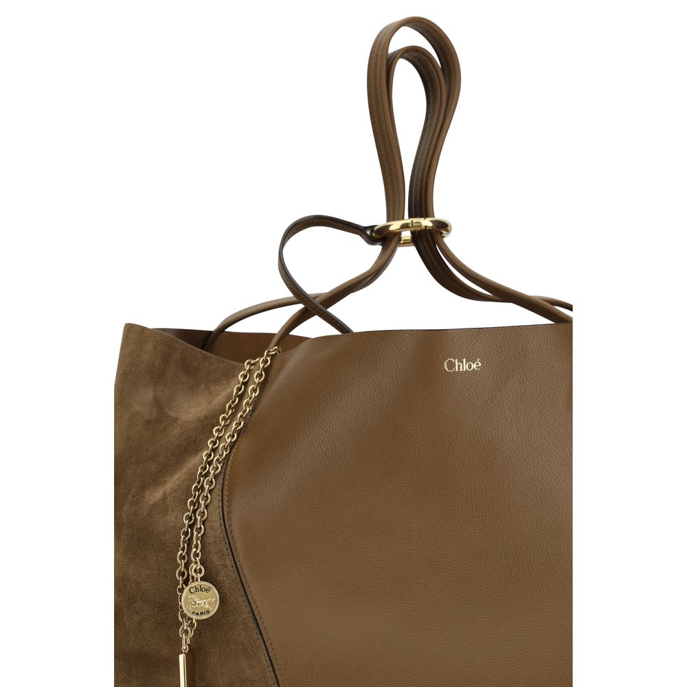 Chloé Spin Tote Bag Large – Dark Khaki Grained & Suede Buffalo Leather