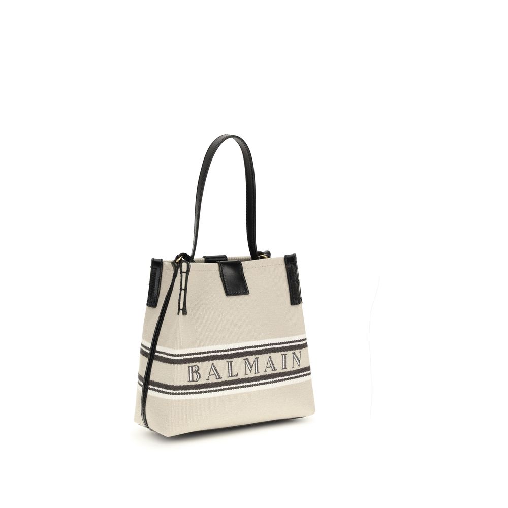 Balmain Release Bucket Bag in Beige Canvas & Calfskin
