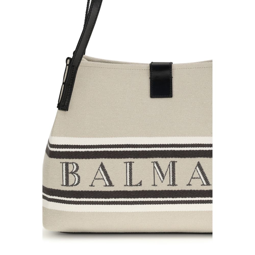 Balmain Small Release Shopper Bag - Beige Canvas & Calfskin