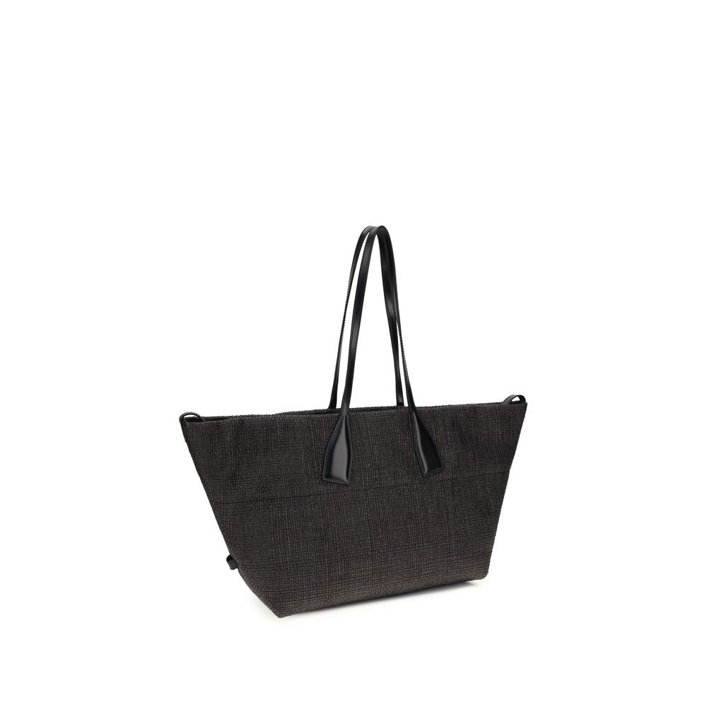 Balmain Track Tote Bag in Black Raffia and Calfskin