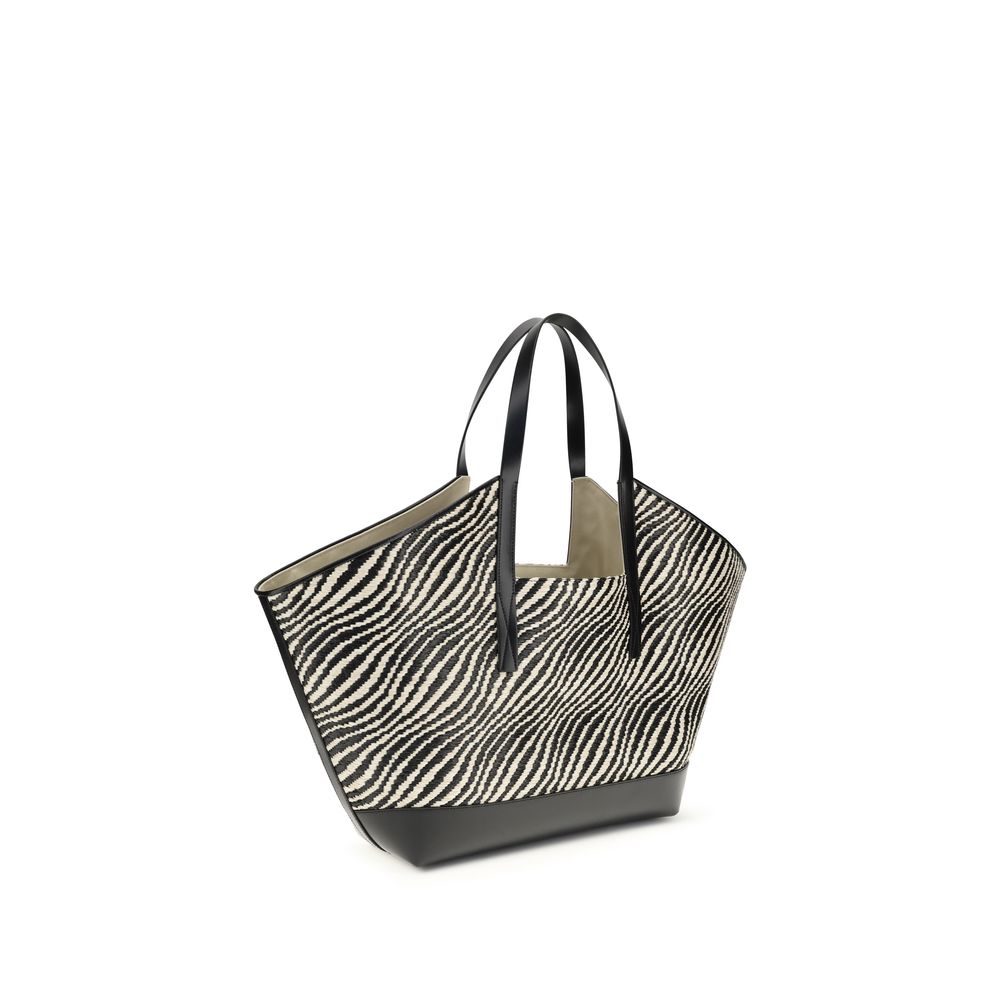 Marni Waves Trapeze Tote Bag – Black Raffia Effect