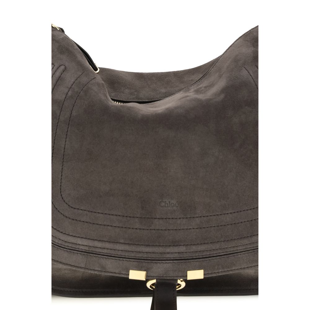Chloé Marcie Shoulder Bag in Kohl Brown Suede Calfskin