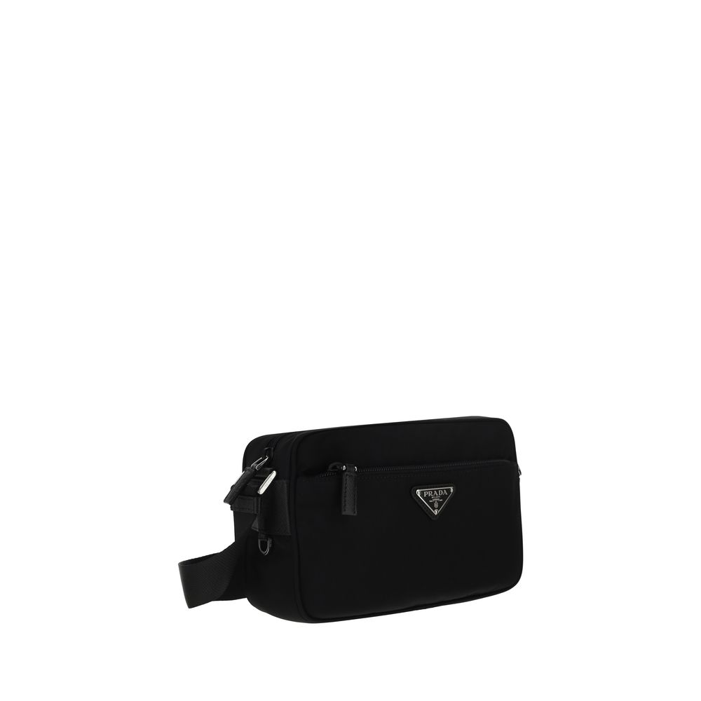 Prada Re-Nylon Shoulder Bag with Front Zip Pocket - Black