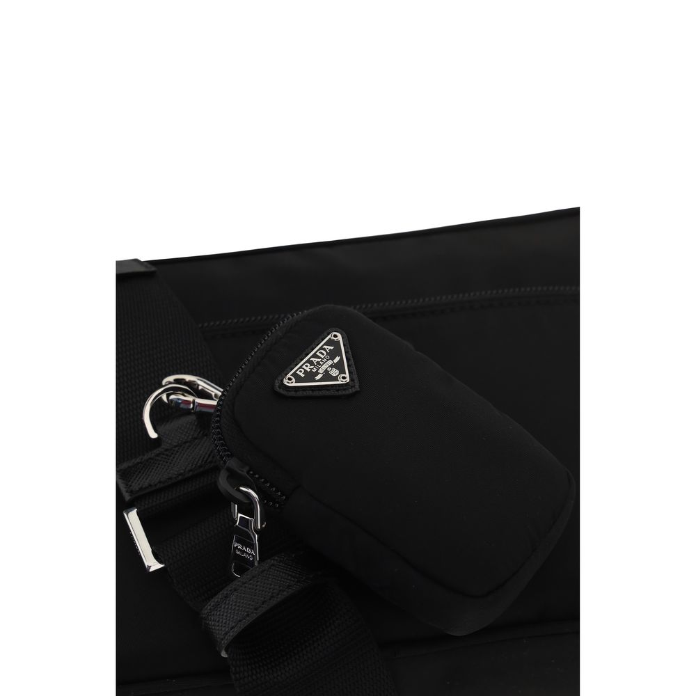 Prada Re-Nylon Shoulder Bag with Front Zip Pocket - Black