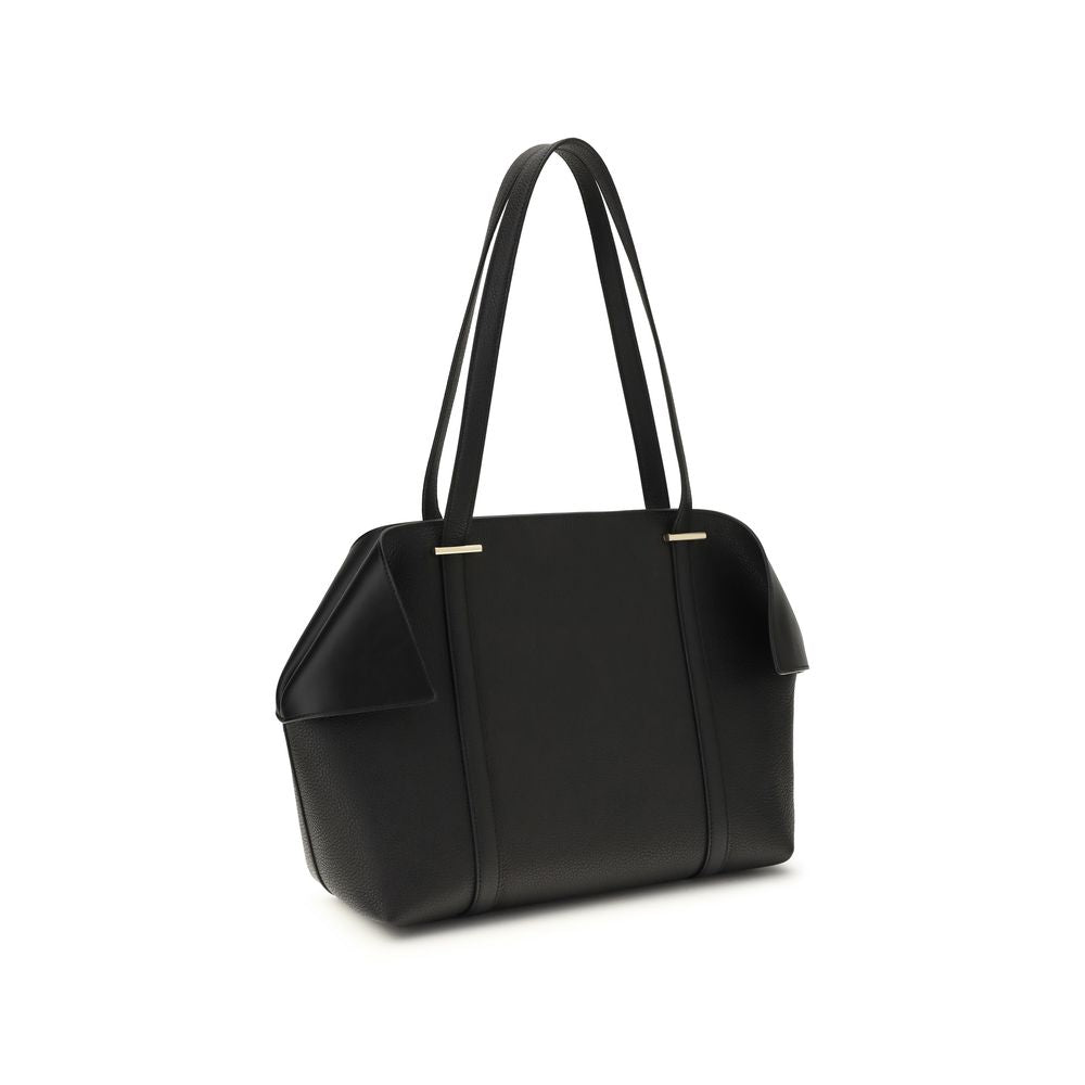 Ferragamo Folded Medium Tote Bag - Black Calfskin Leather