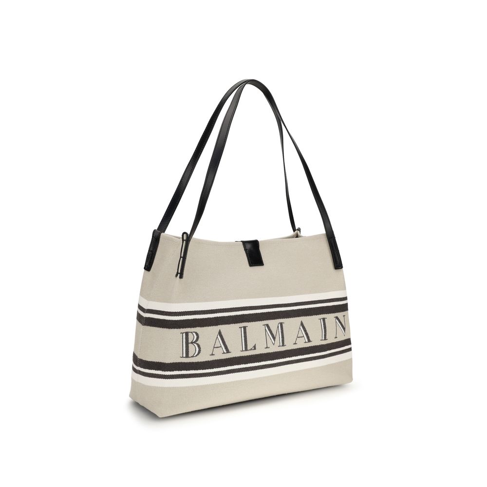 Balmain Medium Release Shopper Bag - Beige Canvas & Calfskin