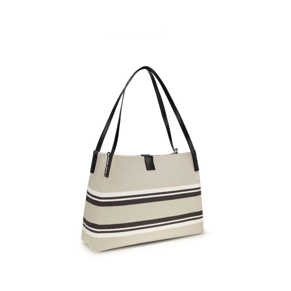 Balmain Medium Release Shopper Bag - Beige Canvas & Calfskin