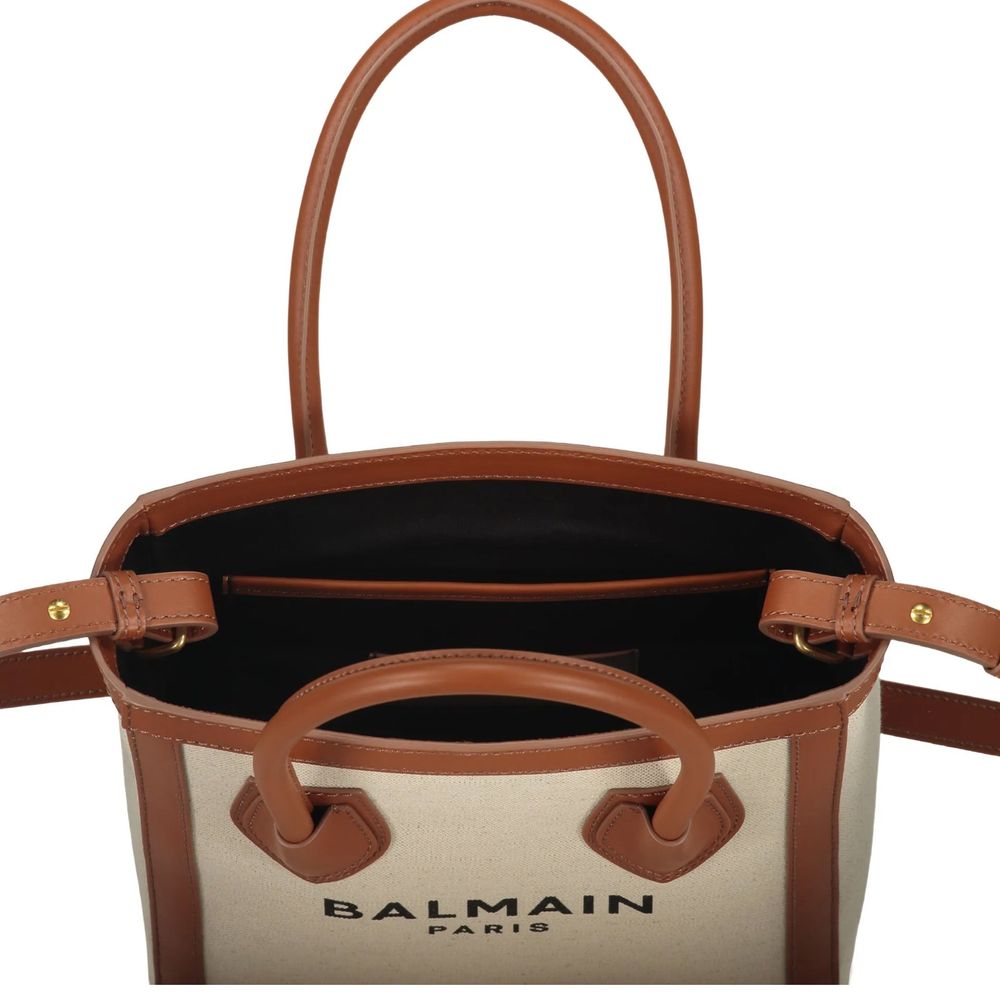 Balmain B-Army Vertical Canvas and Leather Tote Bag - Beige