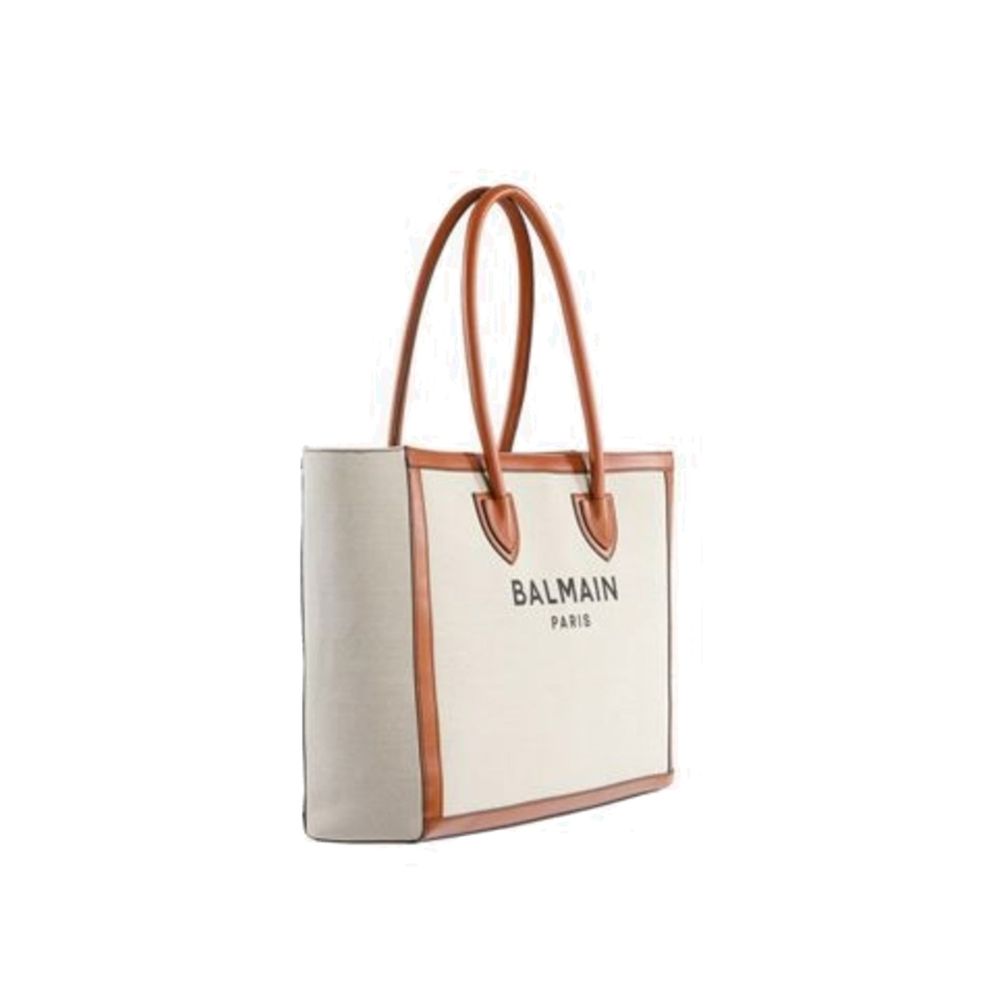 Balmain B-Army Large Canvas and Leather Shopper - Beige