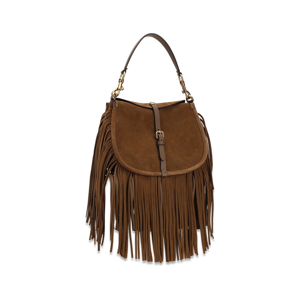 Etro Medium Pony Bag with Fringes - Suede Camel