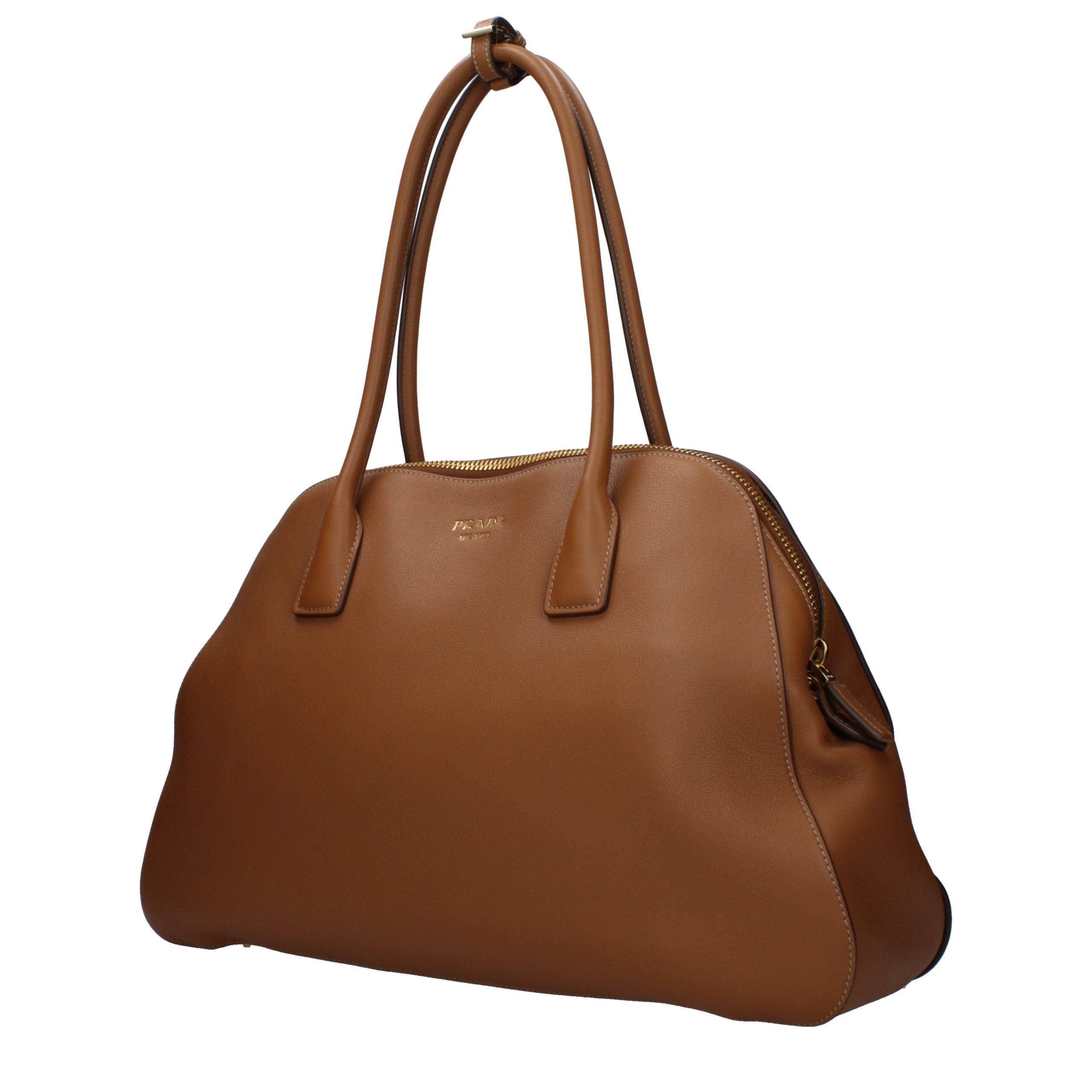 Prada Large Vitello Daino Leather Shoulder Bag - Cognac