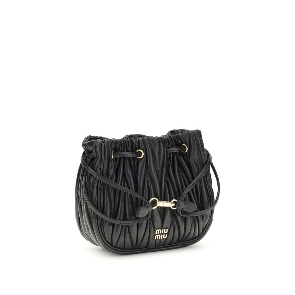 Miu Miu Marrakech Matelassé Nappa Leather Bucket Pouch - Black