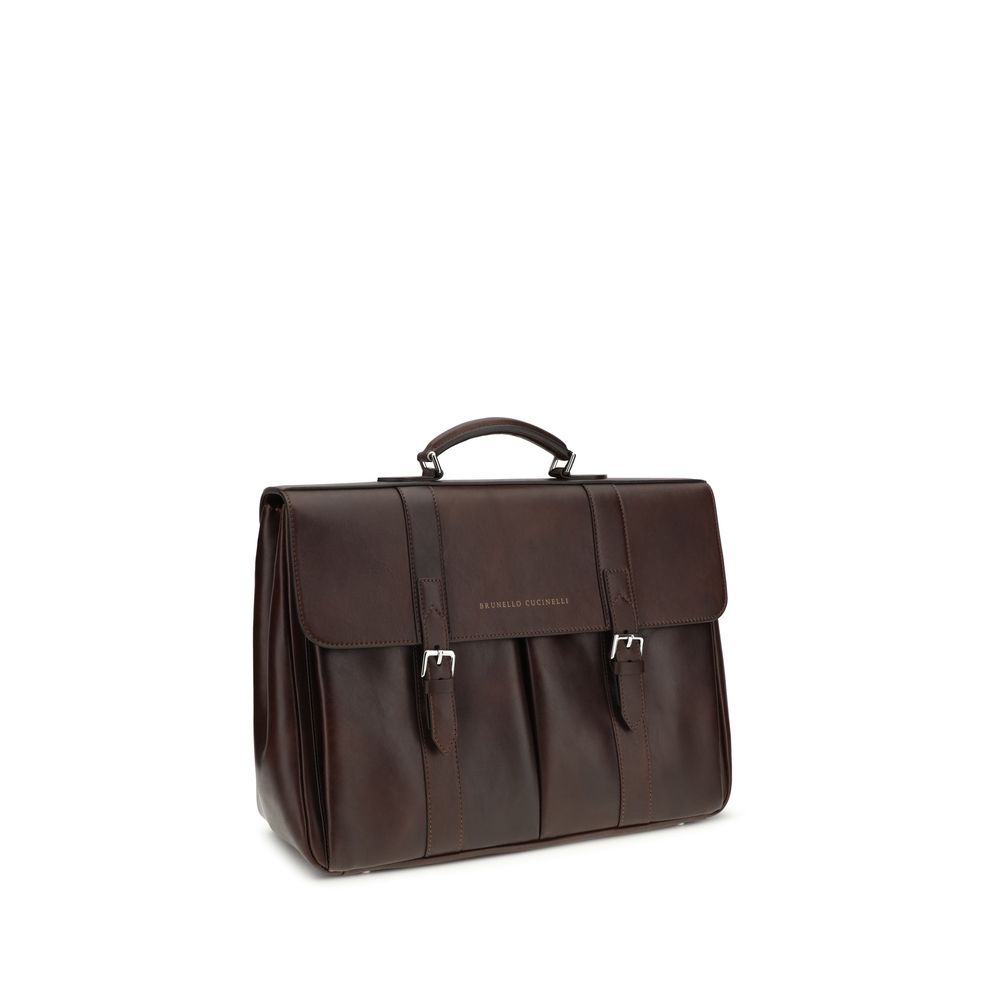 Brunello Cucinelli Textured Grain Leather Briefcase - Burgundy