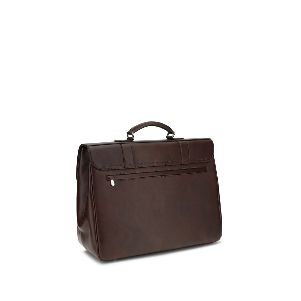 Brunello Cucinelli Textured Grain Leather Briefcase - Burgundy