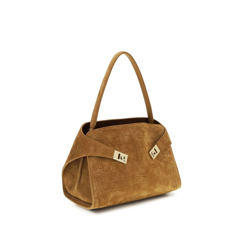 Ferragamo Hug Medium Soft Shoulder Bag - Natural Brown Alligator Print