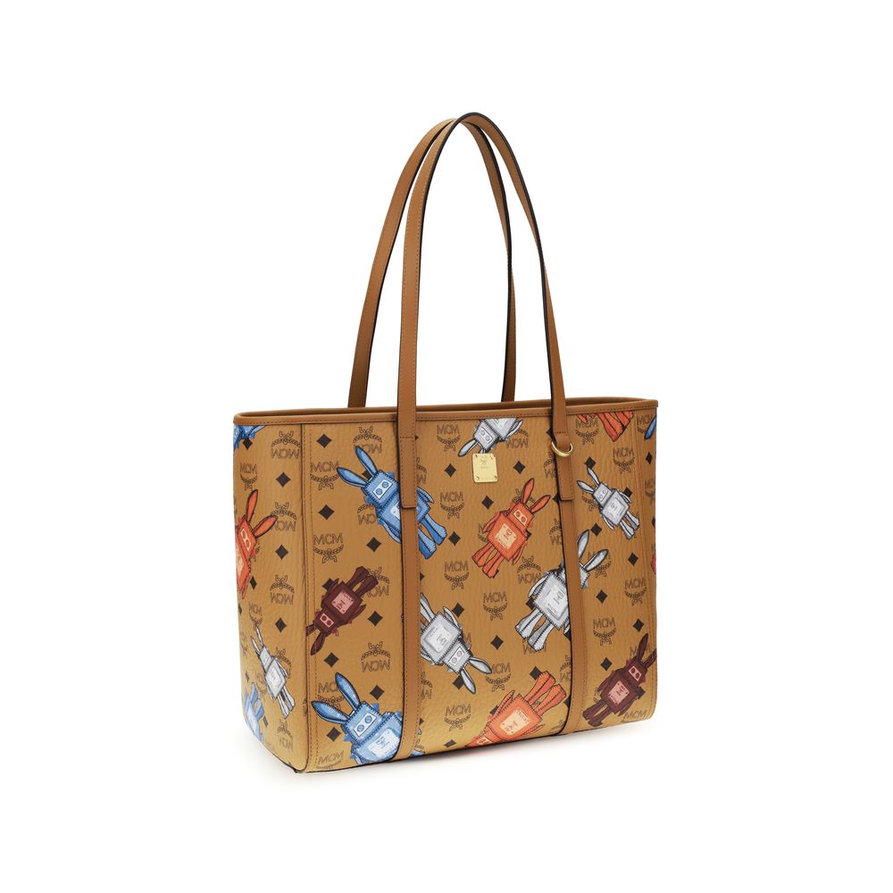 MCM Toni Top-Zip Shopper Rabot Motif Medium - Cognac