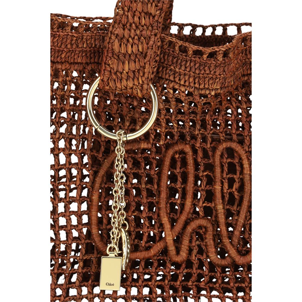 Chloé Summer Banana East-West Tote Bag in Raffia - Dark Brown
