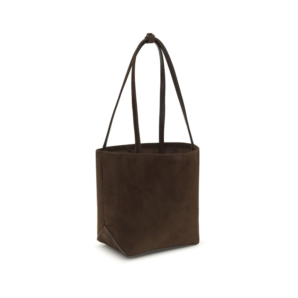 The Row Small North-South Park Tote Edge - Mocha Suede