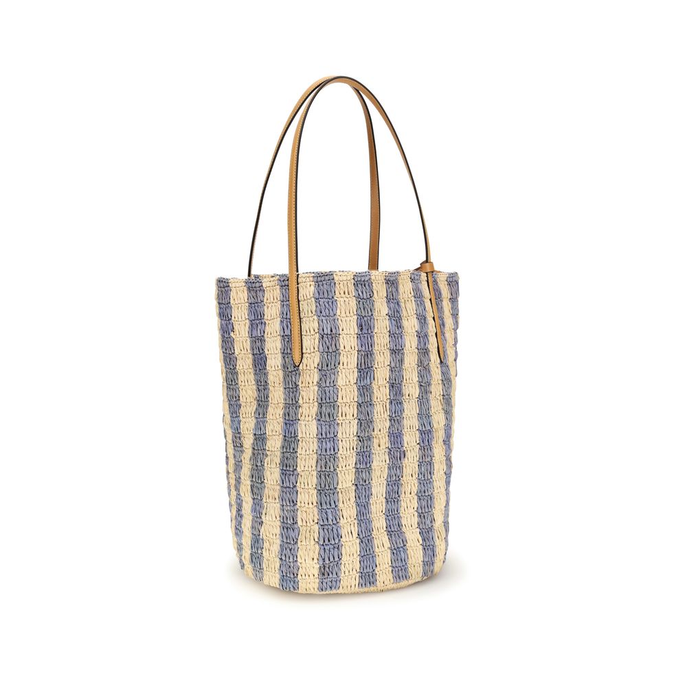 Valentino Garavani Striped Raffia Shopping Bag - Natural / Azure