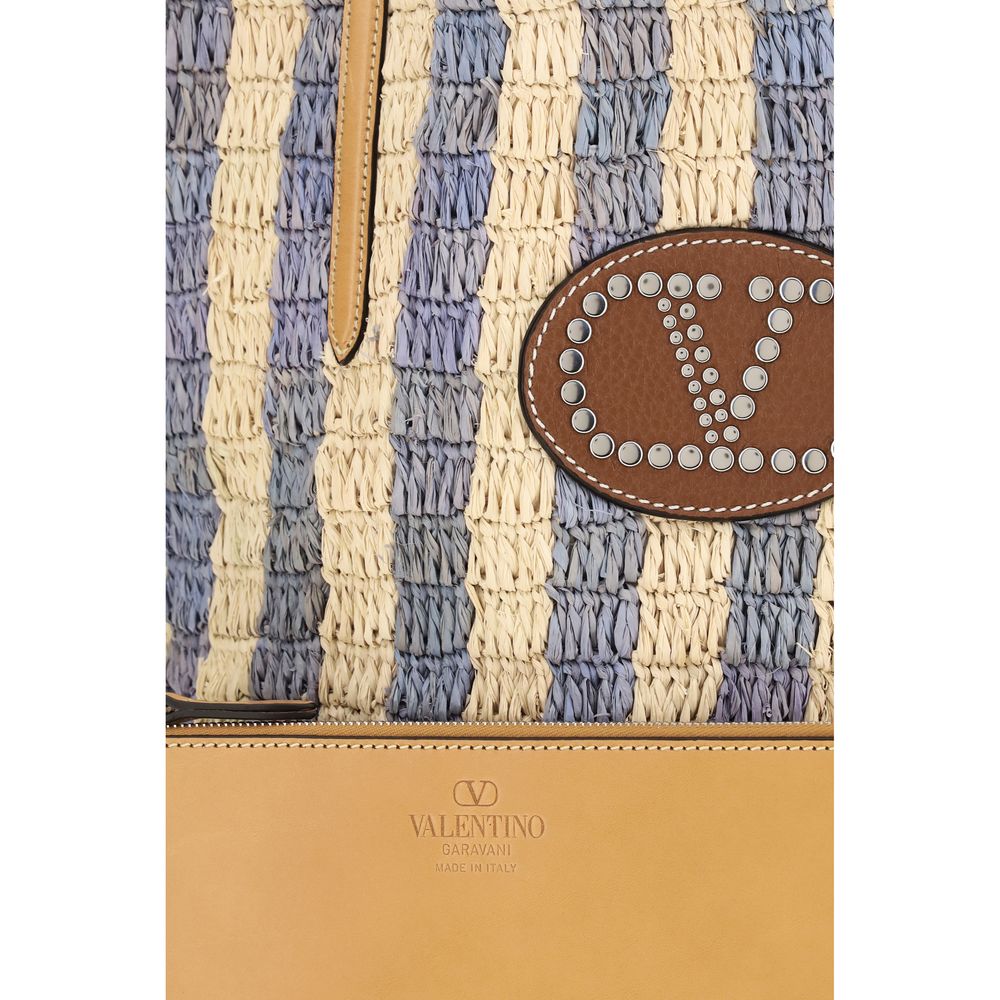 Valentino Garavani Striped Raffia Shopping Bag - Natural / Azure