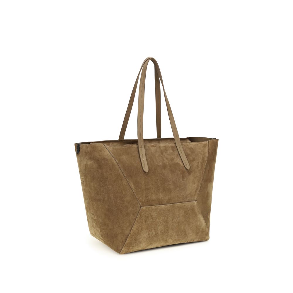 Brunello Cucinelli BC Duo Suede Bag with Monili - Bark