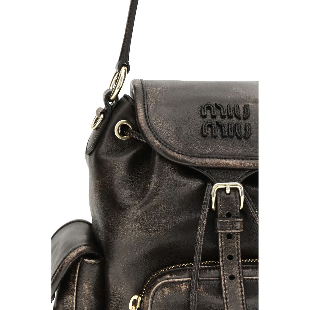 Miu Miu Medium Leather Multi-Pocket Backpack - Coffee Brown
