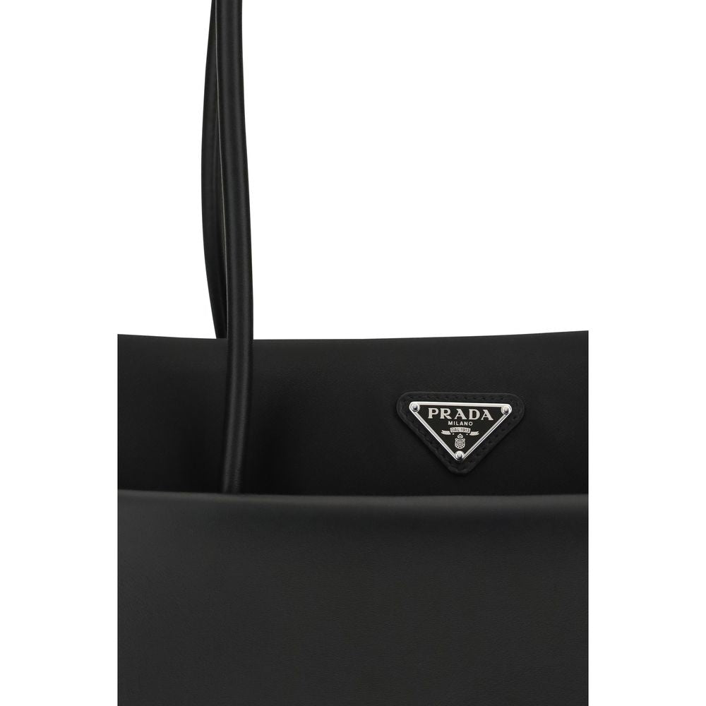 Prada Passage Medium Leather Bag with Re-Nylon Flap - Black