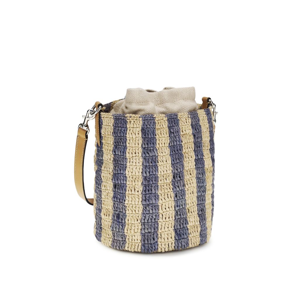 Valentino Garavani Striped Raffia Small Bucket Bag - Natural / Azure