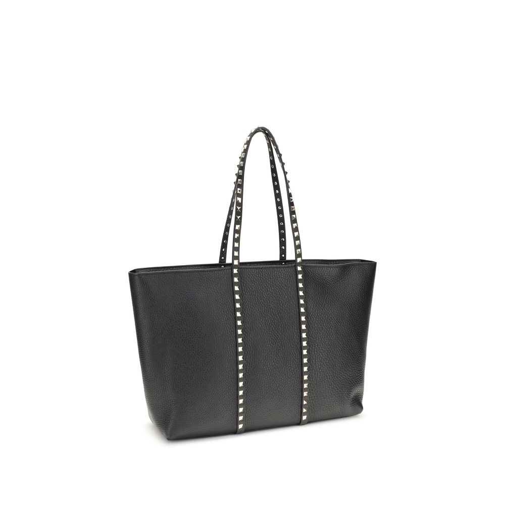Valentino Garavani Rockstud Shopping Bag In Grainy Calfskin - Black