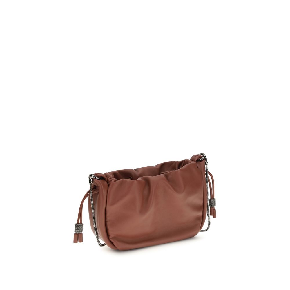 Brunello Cucinelli Mellow Mini Bucket Bag with Monili- Firebrick Red