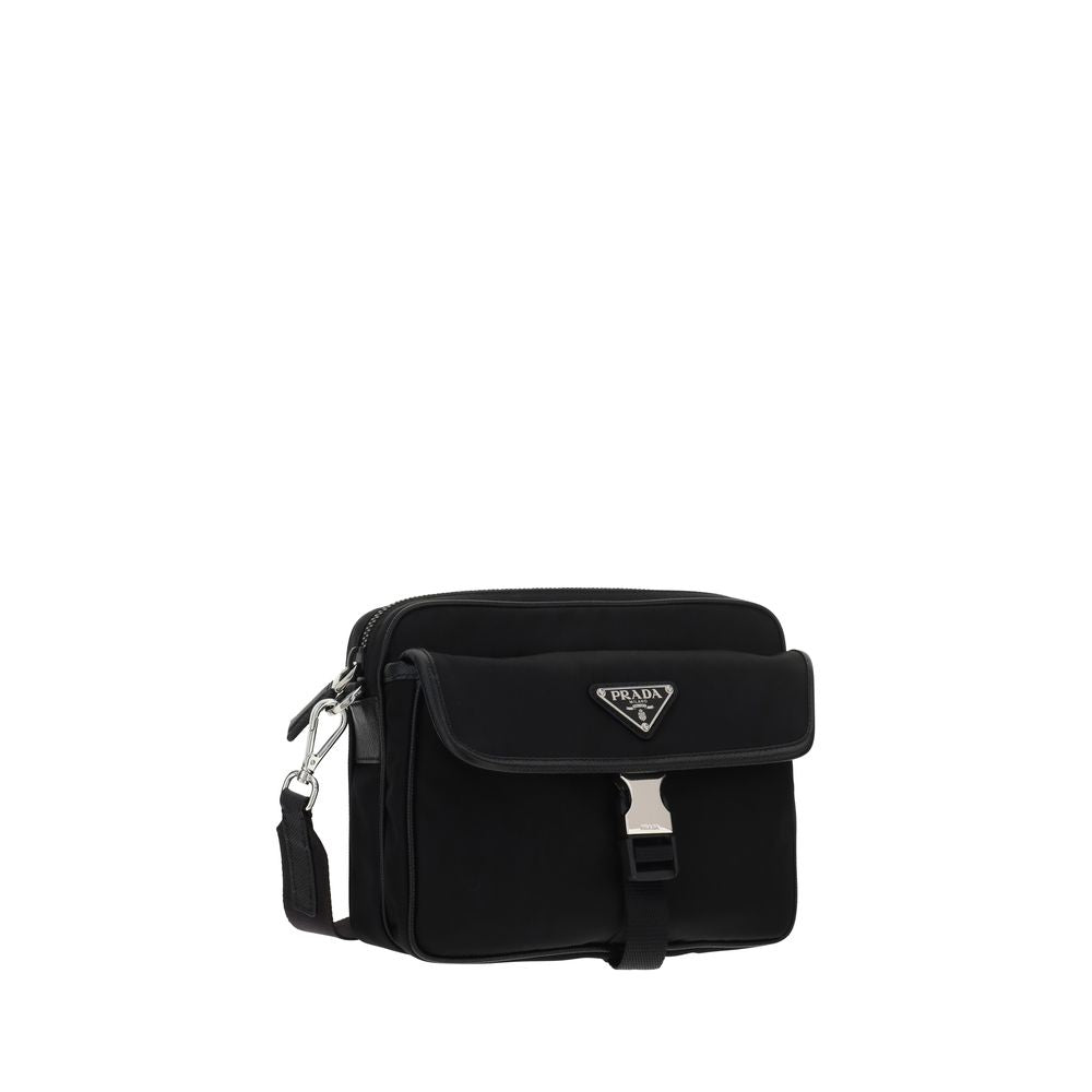 Prada Re-Nylon and Saffiano Leather Messenger Bag - Black
