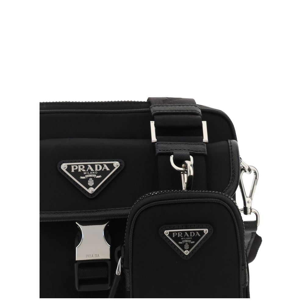Prada Re-Nylon and Saffiano Leather Messenger Bag - Black