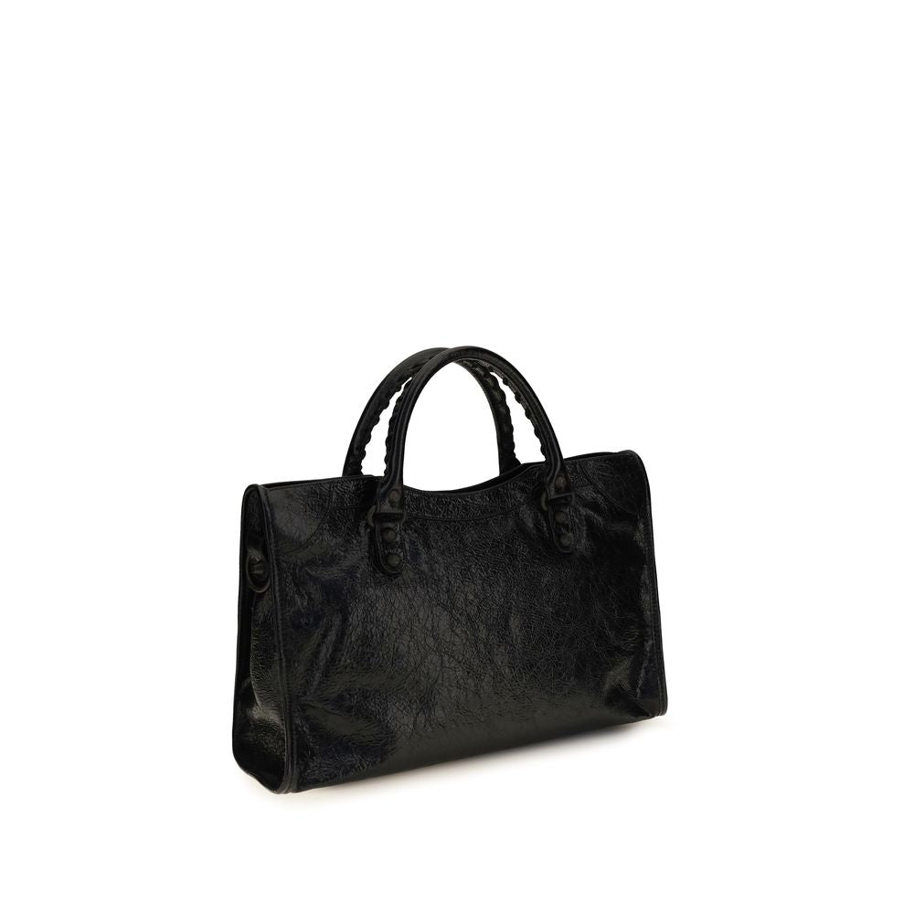 Balenciaga Le City Bag Medium - Black Arena Lambskin with Brass Hardware