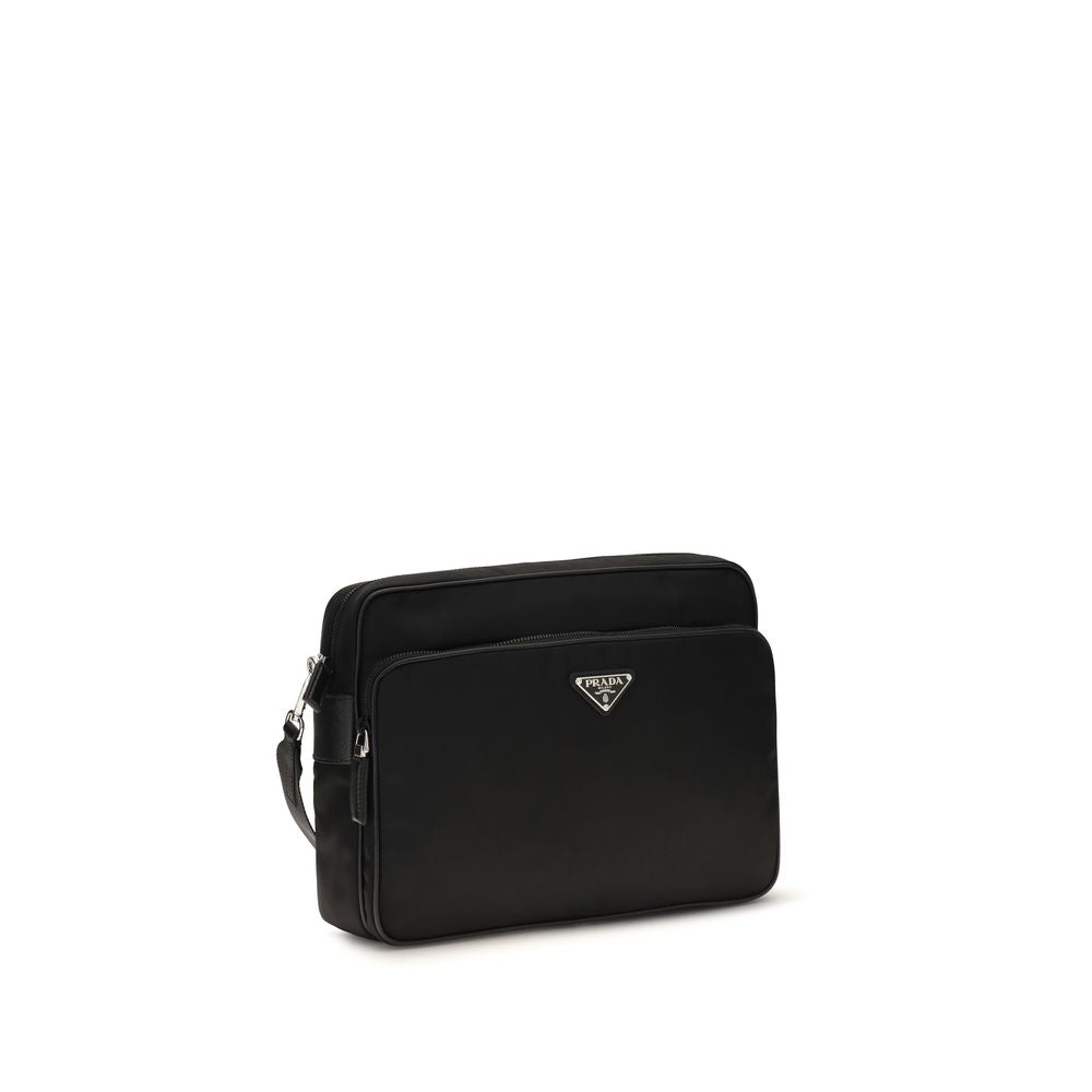 Prada Re-Nylon and Saffiano Leather Shoulder Bag - Black