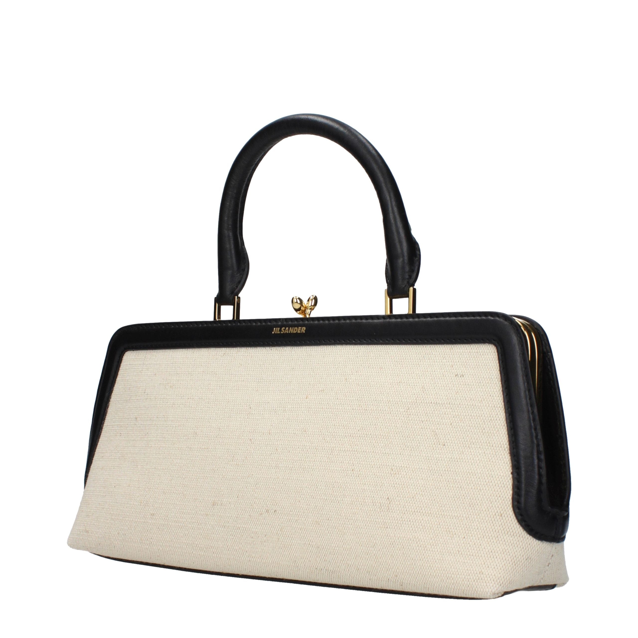 Jil Sander Goji Small - Beige Canvas and Black Leather