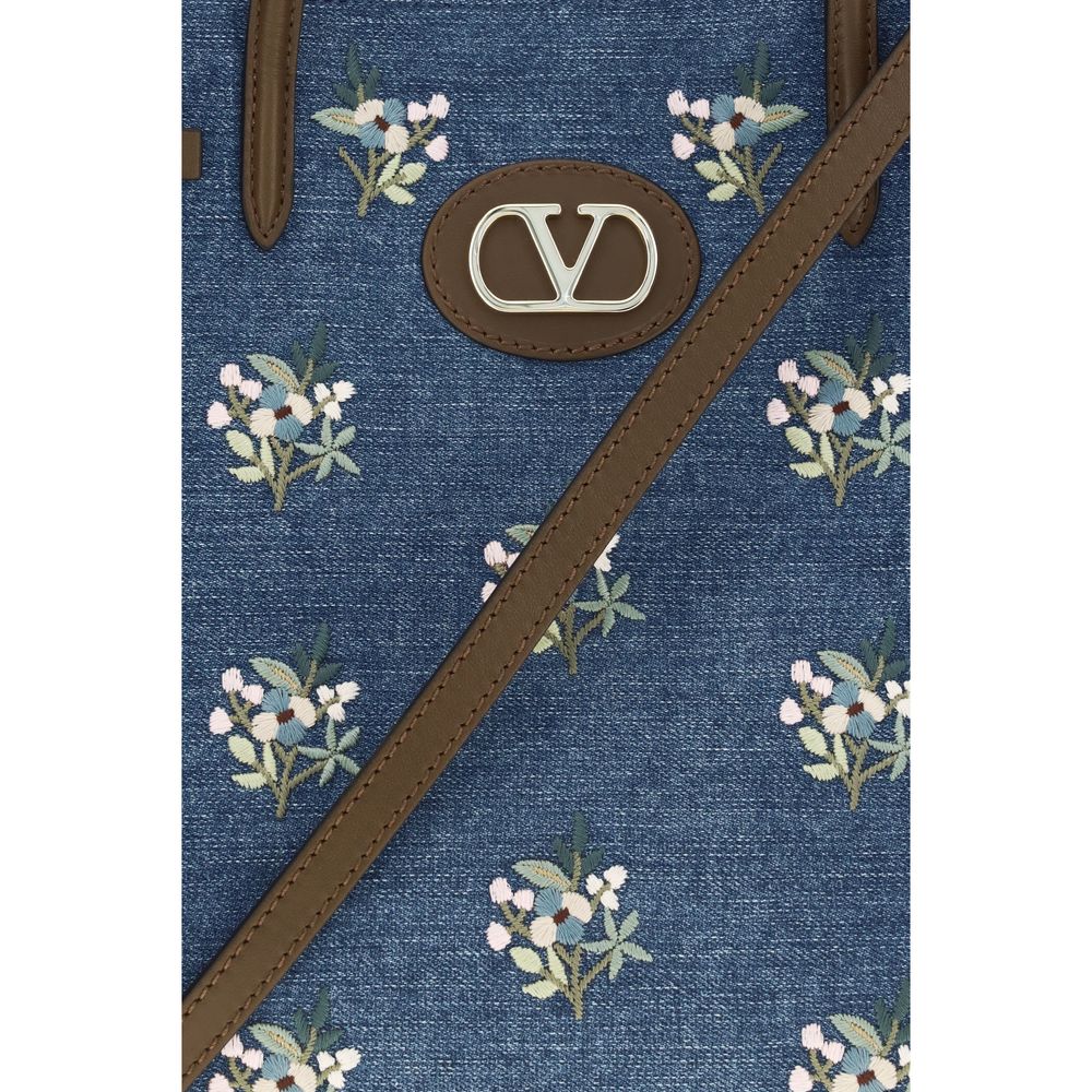 Valentino Garavani Antibes Medium Canvas Embroidered Bag - Denim