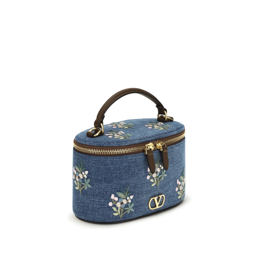 Valentino Garavani VLogo Mini Vanity Bag - Denim Floral Embroidery