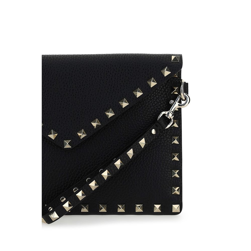 Valentino Garavani Rockstud Clutch Bag - Black Grained Leather