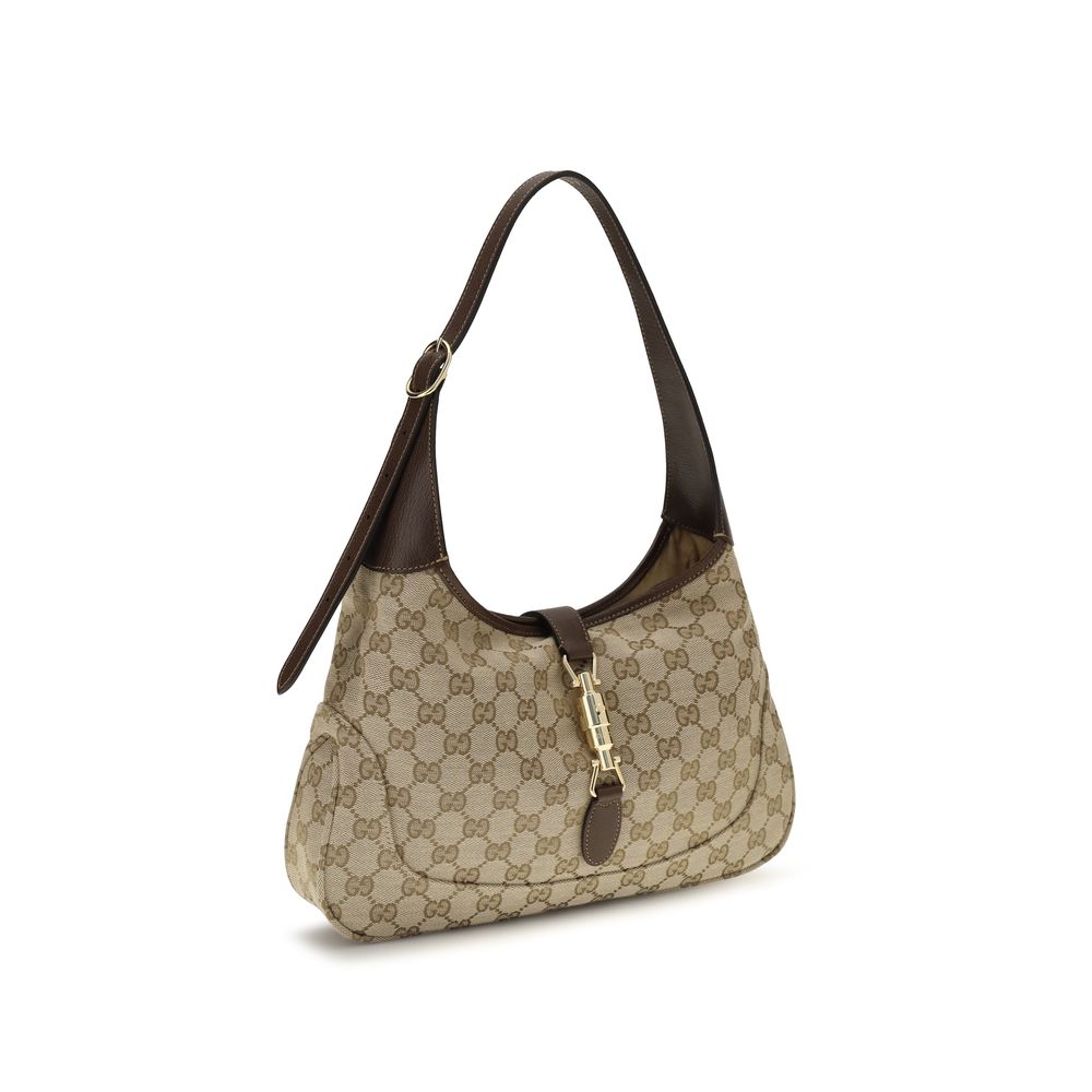 Gucci Jackie 1961 Medium Shoulder Bag - Sand and Brown GG Canvas