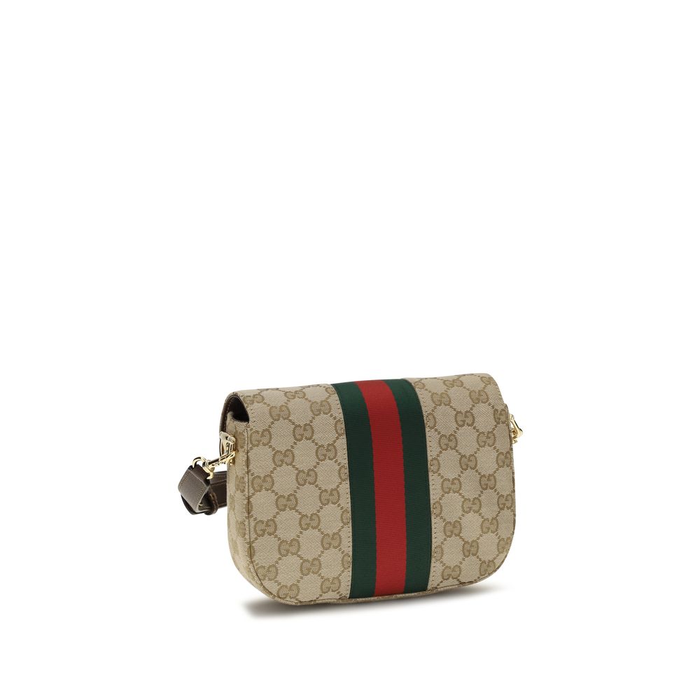Gucci Horsebit 1955 Small Shoulder Bag - Sand and Brown GG Canvas